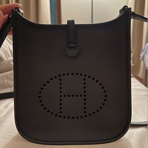 Hermes Evelyn TPM Black Shoulder Bag Black Noir Black Taurillon Clemence Leather